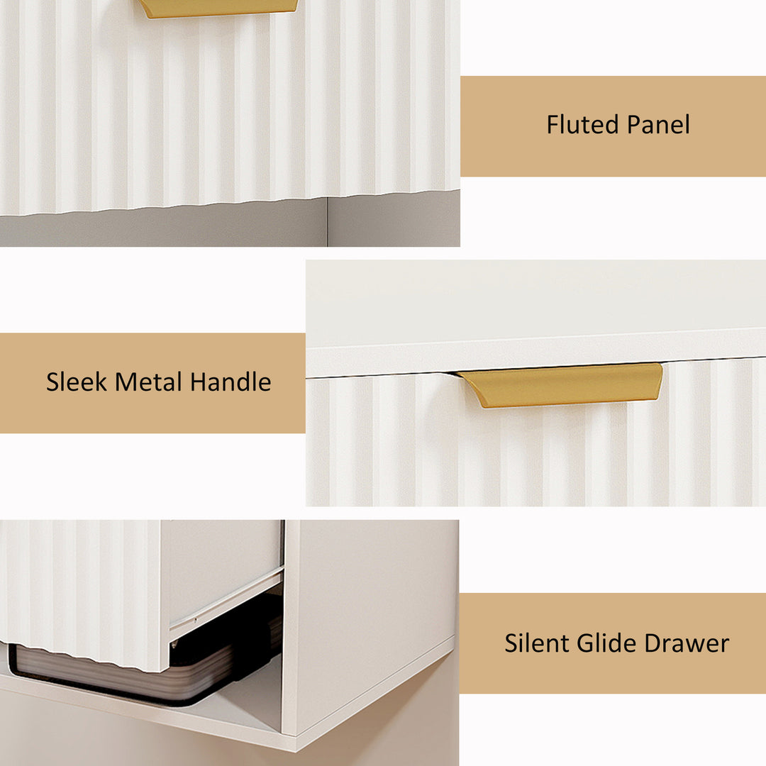 MCL Floating Nightstands Set of 2, Modern Wall Mounted Bedside Tables with Fluted Drawer and Open Shelf for Bedroom, White