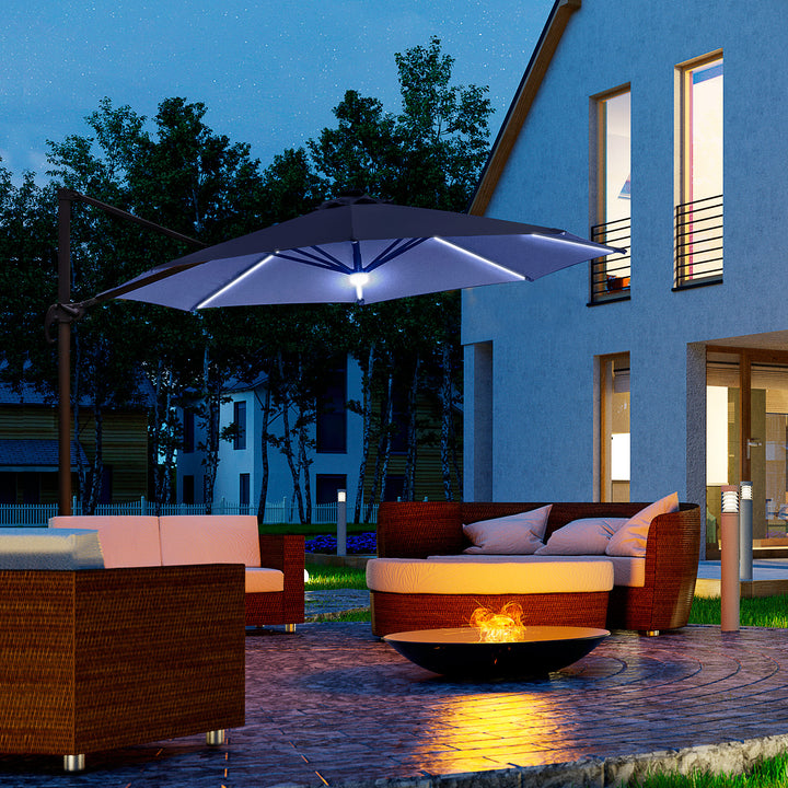 3(m) LED Cantilever Parasol Outdoor Sun Umbrella w/ Base Solar Lights Blue