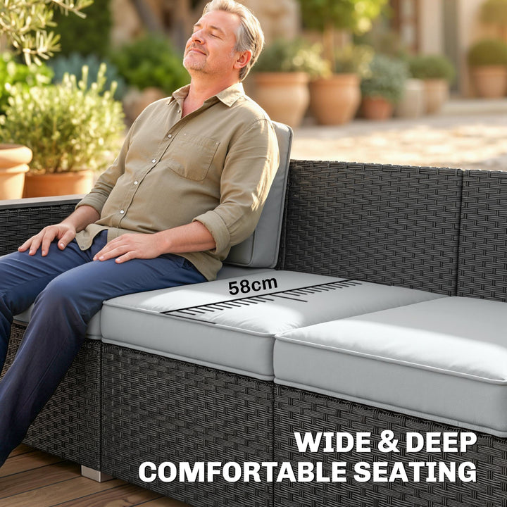 5 Seater Rattan Garden Furniture Set with Wide Armrests, Cushions, Pil