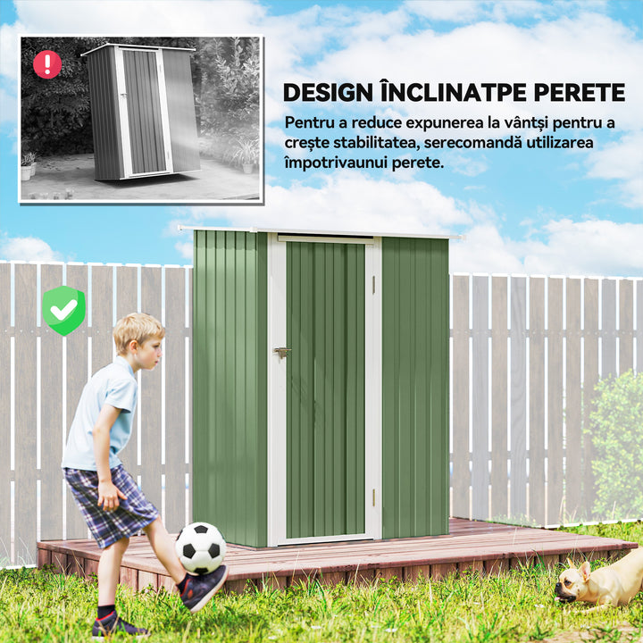 5ft x 3ft Metal Garden Storage Shed, Outdoor Tool Shed with Sloped Roof, Lockable Door for Tools, Equipment, Light Green