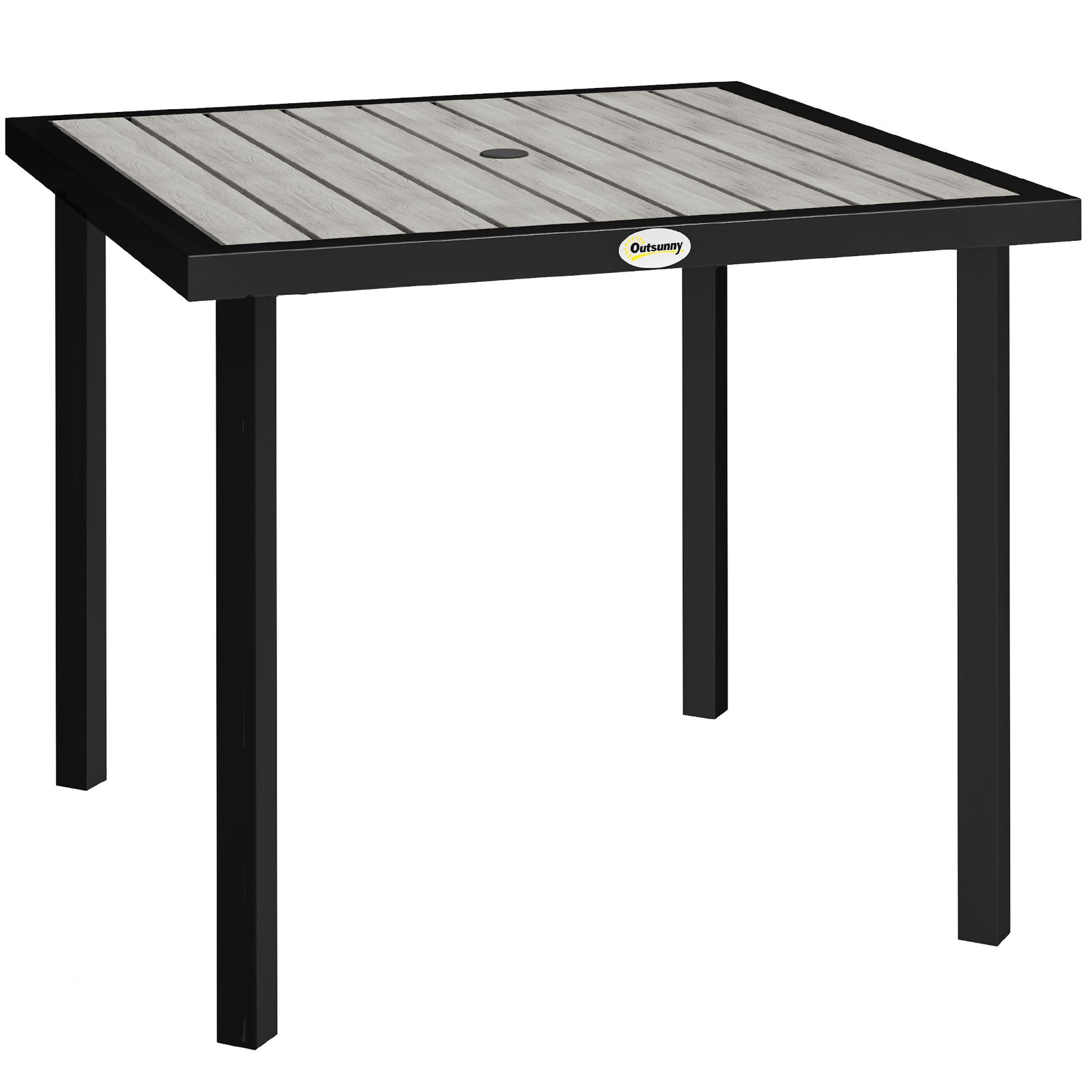 Square Garden Dining Table with 5.4cm Parasol Hole, Slatted Top, Metal Frame, 86 x 86 x 71 cm, Light Grey