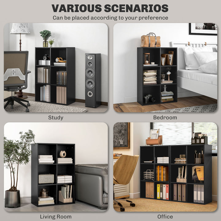 HOMCOM Six-Cube Bookcase - Black Wood Effect