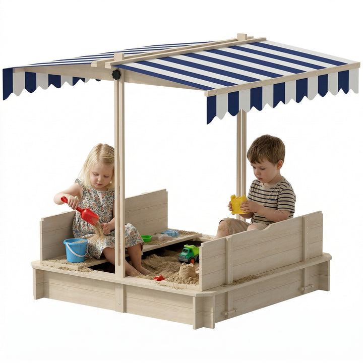 Kids Square Wooden Sandpit, Children Sandbox Outdoor Playset