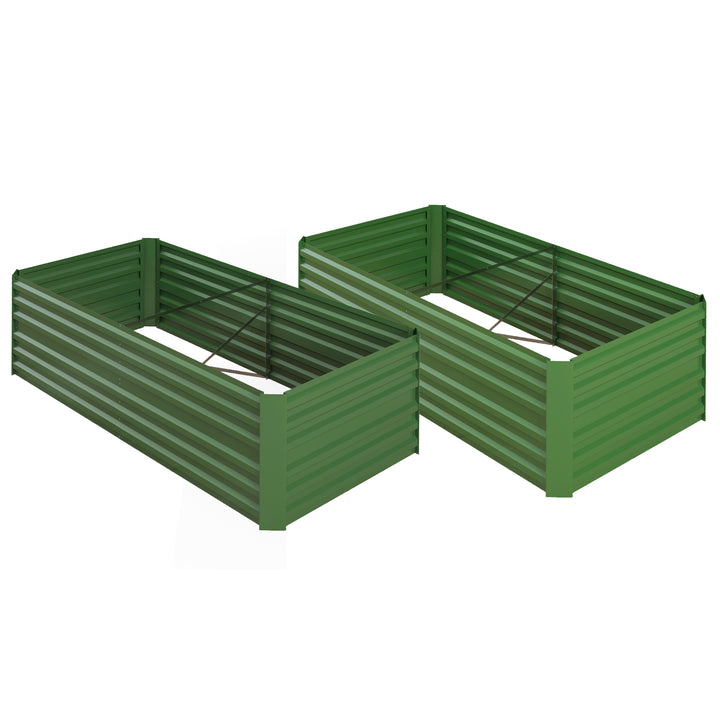 Outsunny Set of 2 Raised Beds for Garden, Galvanised Steel Outdoor Planters w/ Multi-reinforced Rods for Vegetables, Plants, Flower | Aosom UK