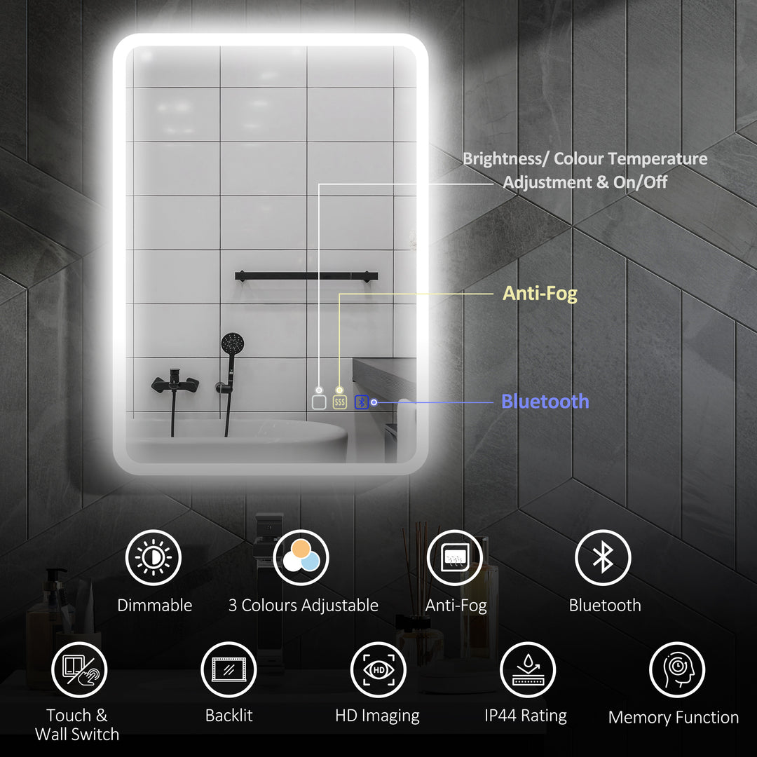 70 x 50cm LED Bathroom Mirror, with Bluetooth - Silver Tone