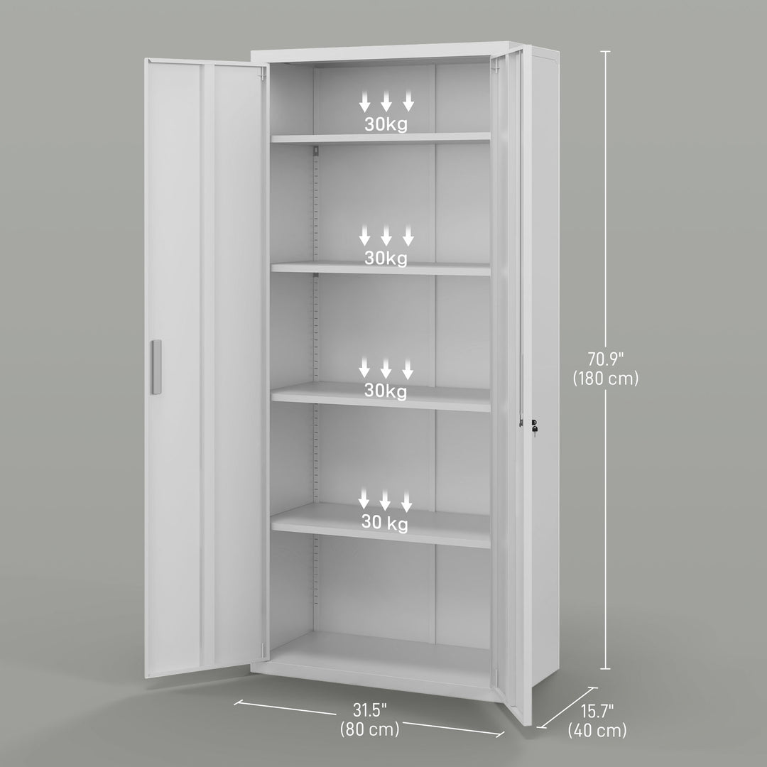 HOMCOM Five Shelf Lockable Steel Office Cabinet - White