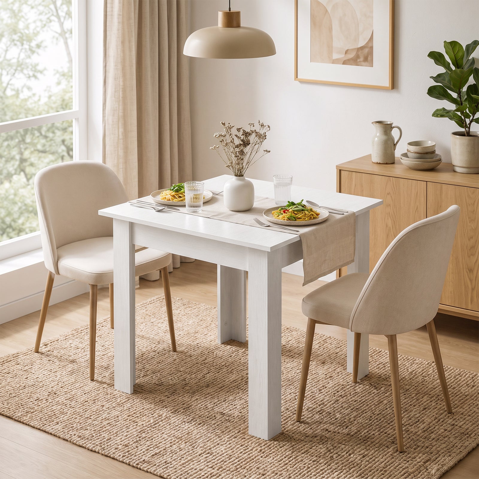 Square Dining Table, Modern Small Dining Table with Wood Effect, Space