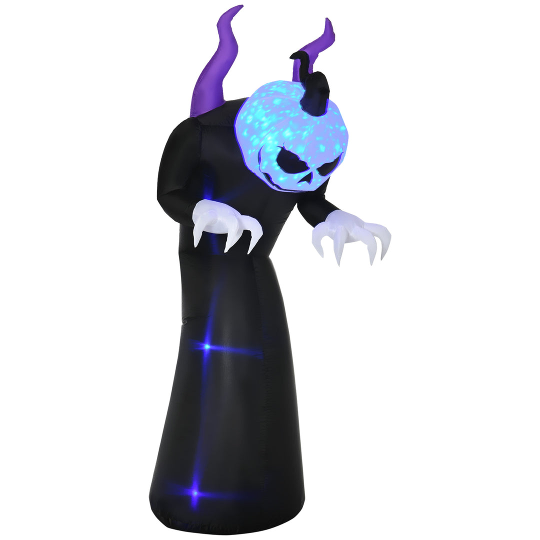 7ft Inflatable Halloween Ghost with Horns, Blow-Up Outdoor LED Display with Flame Effect for Garden, Lawn, Party, Holiday