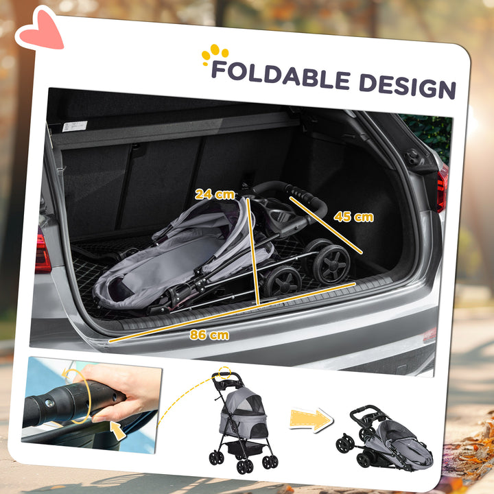 Dog Pram Dog Stroller Foldable Pet Pushchair with 4 Wheels, Safety Leashes, Cup Holder for Small Dogs, Grey