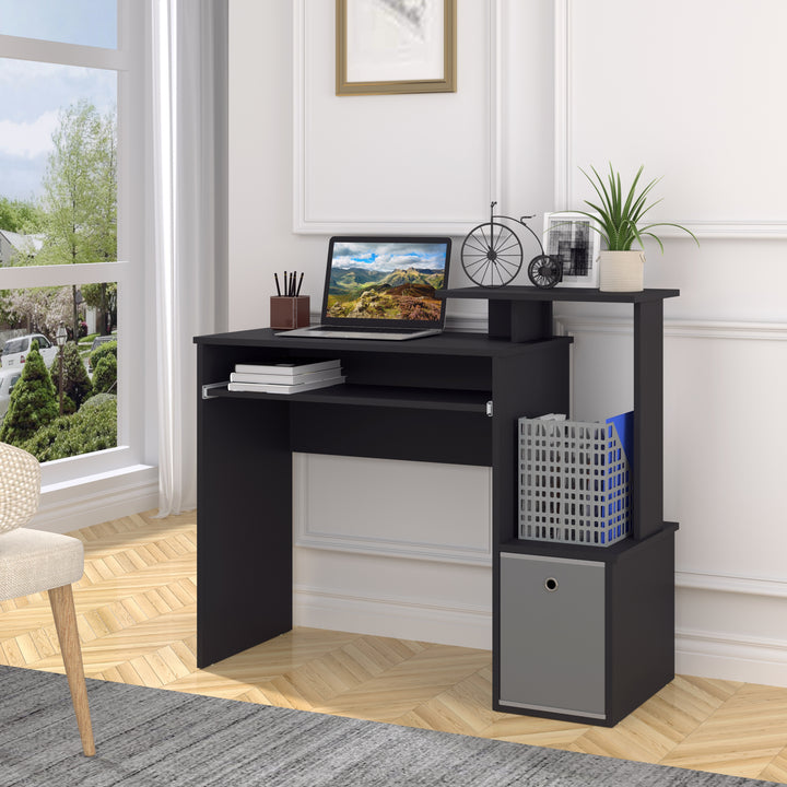 HOMCOM Wooden Computer Desk with Keyboard Tray, Drawer, Shelf, Home Office Workstation, Study Gaming Desk, Black