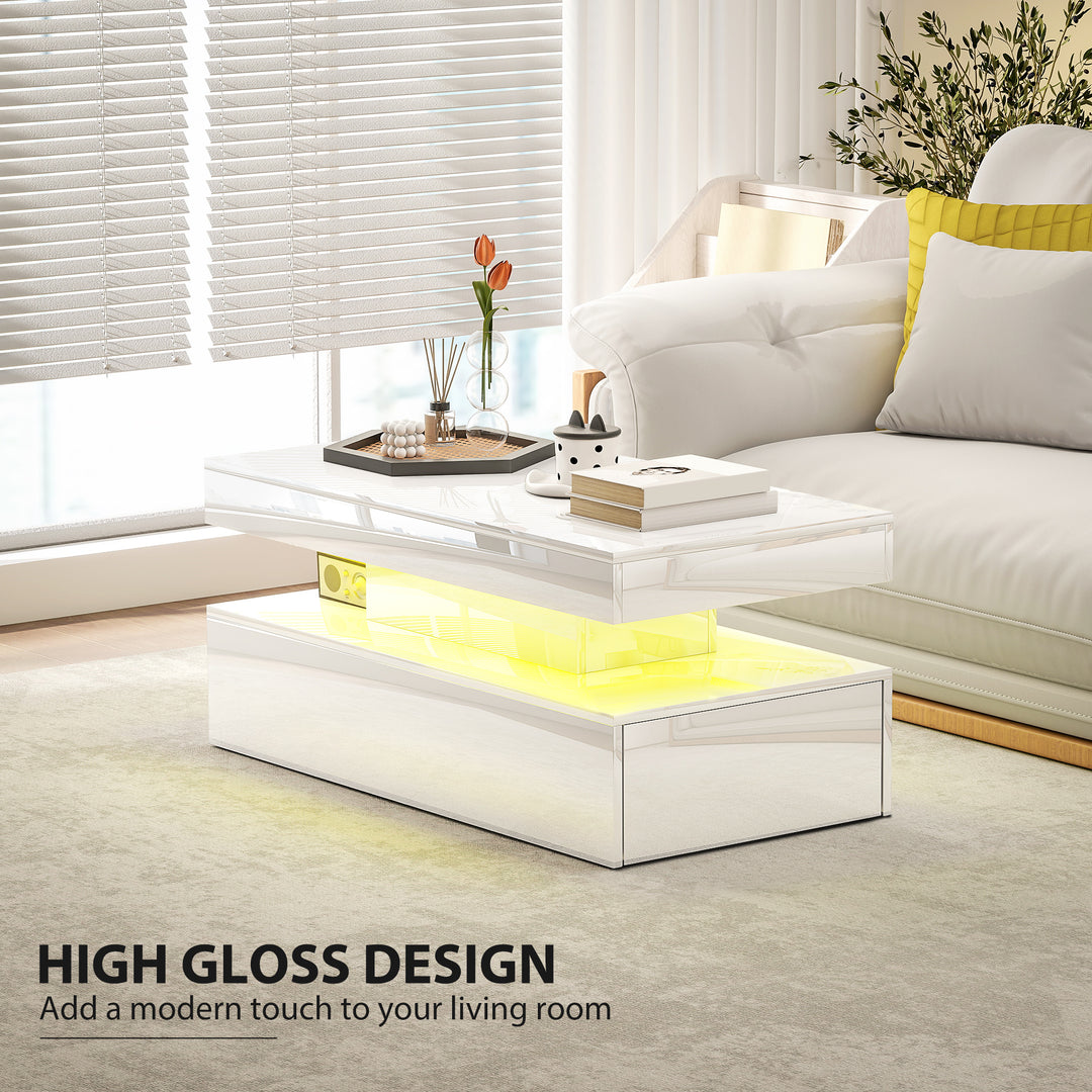 LED Coffee Table with Storage - High Gloss White