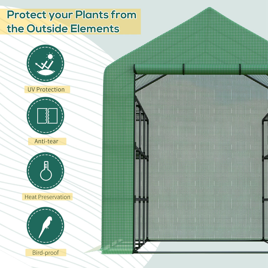 Walk-in Greenhouse with 4 Tier 24 Shelves, Portable Grow House with Roll-up Zipped Door, 244 x 180 x 210cm, Green