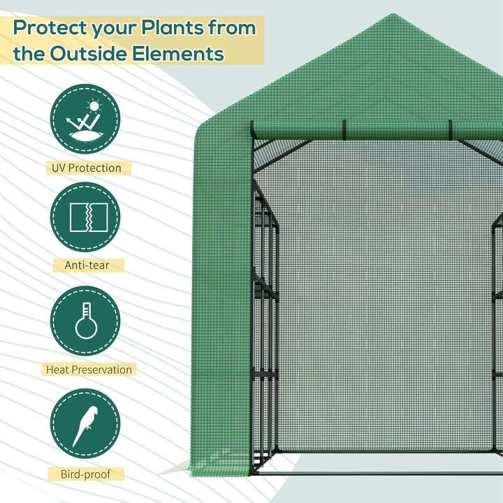 Walk-in Greenhouse with 4 Tier 24 Shelves, Portable Grow House with Roll-up Zipped Door, 244 x 180 x 210cm, Green
