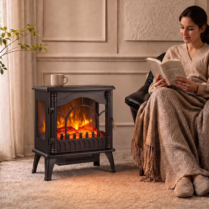 3-Sided Glass Electric Fire Fan Heater, Electric Fireplace Stove - view 2