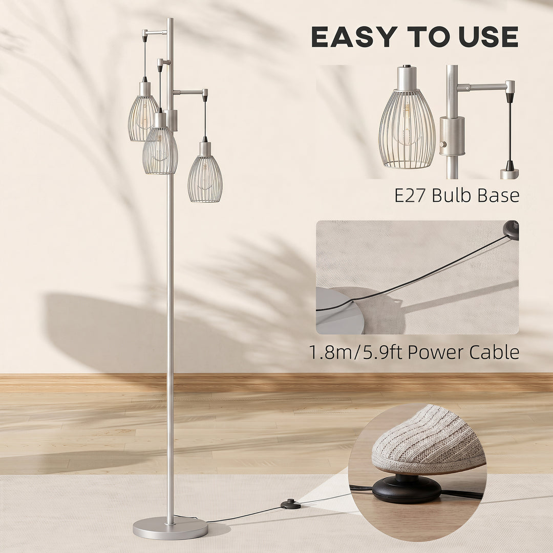170.5cm Industrial Dimmable Standing Lamp, 3-Light Floor Lamp with Ste