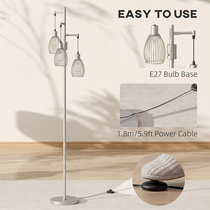 170.5cm Industrial Dimmable Standing Lamp, 3-Light Floor Lamp with Ste