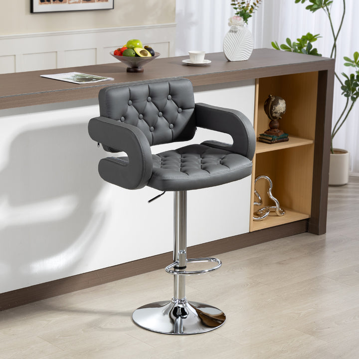 MCL PU Leather Upholstered Swivel Bar Stool, Height Adjustable with Back, Armrest, Footrest, Grey