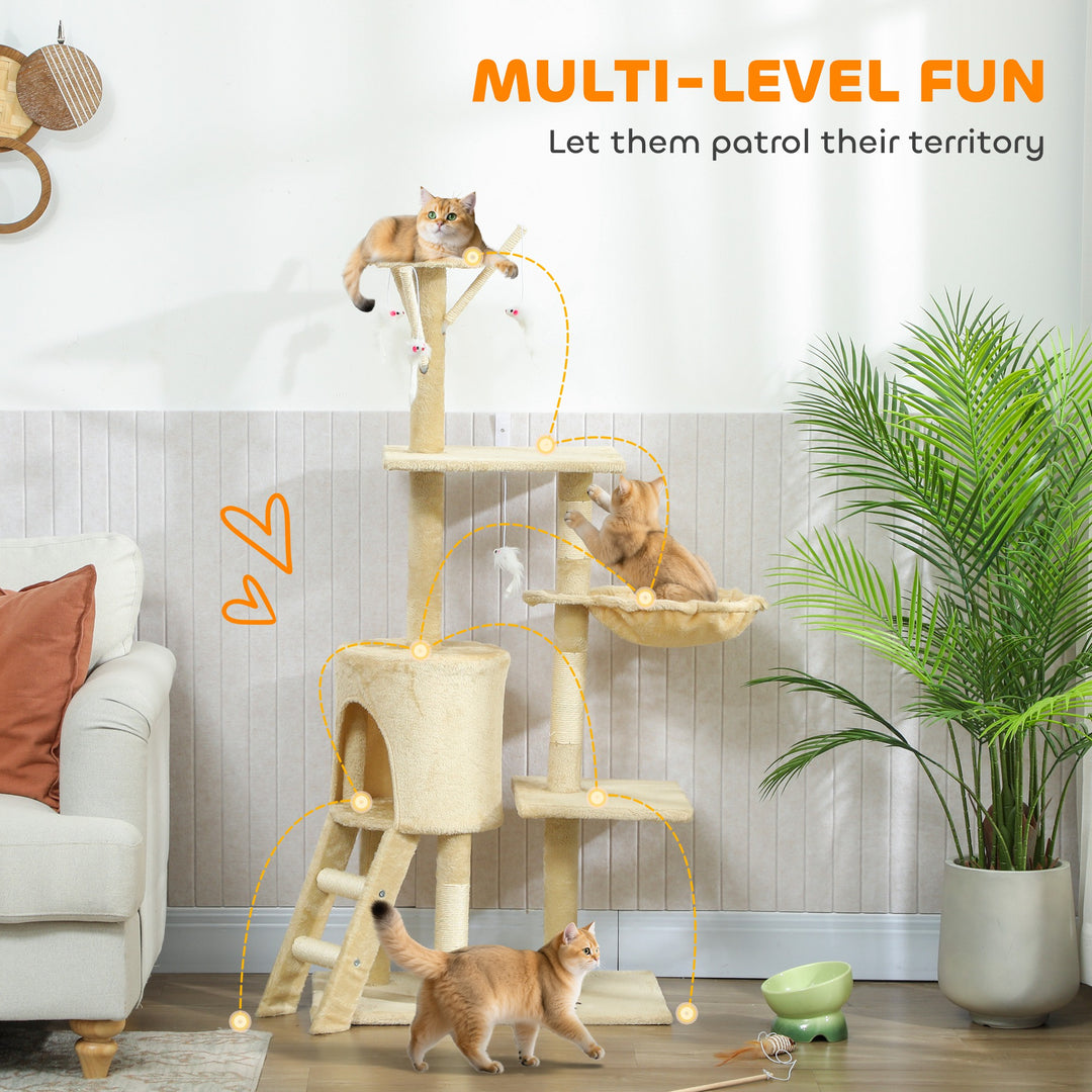 Multi-Level Cat Tower, 134cm Cat Tree with Condo and Sisal Scratching 