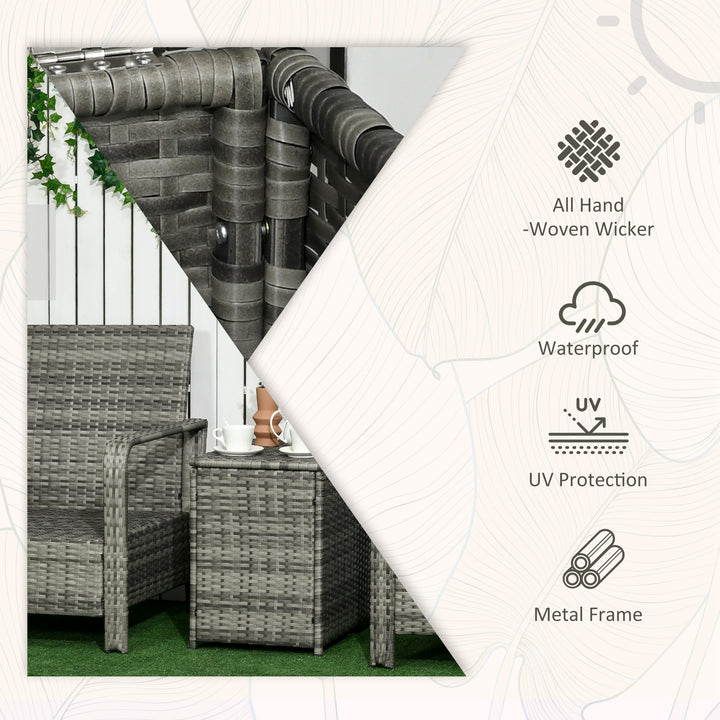 3 Pieces Rattan Bistro Set, Wicker Garden Furniture Set with Storage Coffee Table and Chairs, Thickened Cushions for Outdoor, Patio, Balcony, Orange