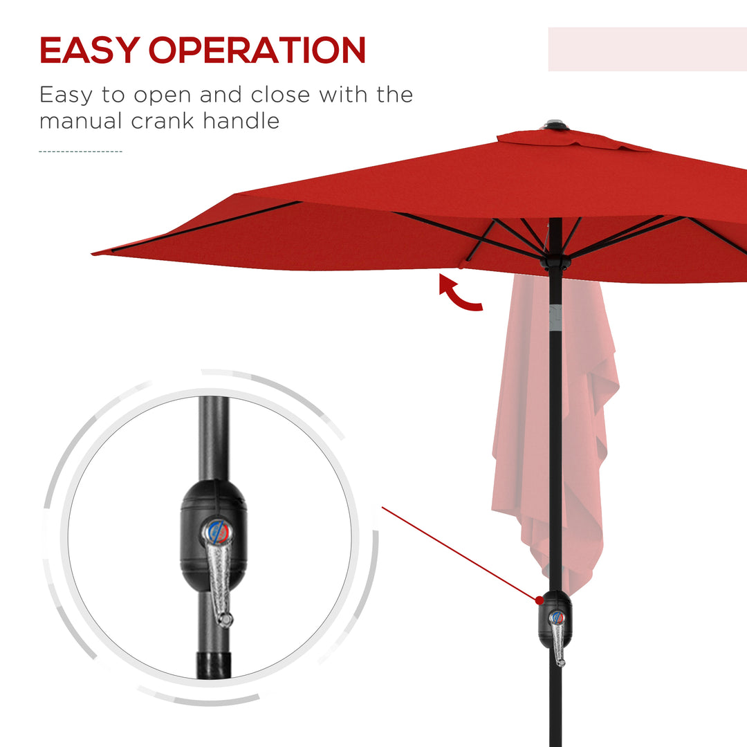 2 x 3(m) Garden Parasol Umbrella, Rectangular Outdoor Market Umbrella Sun Shade with Crank & Push Button Tilt, 6 Ribs, Aluminium Pole, Wine Red