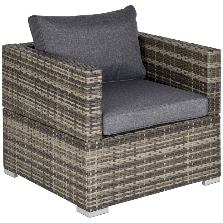 Single Rattan Garden Chair, PE Wicker Garden Armchair with Cushions, Outdoor Rattan Chair with Armrests and Steel Frame for Conservatory, Porch, Patio, Balcony, Dark Grey