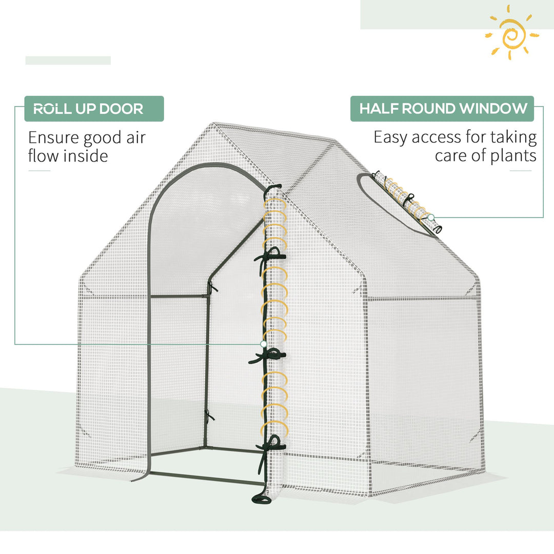 Walk-In Greenhouse with Window Roll-Up Door, Portable Garden Grow House with Steel Frame for Vegetable Plant Herb, 180 x 100 x 168cm, White