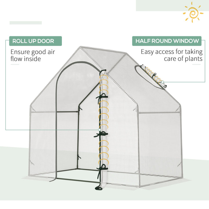 Walk-In Greenhouse with Window Roll-Up Door, Portable Garden Grow House with Steel Frame for Vegetable Plant Herb, 180 x 100 x 168cm, White