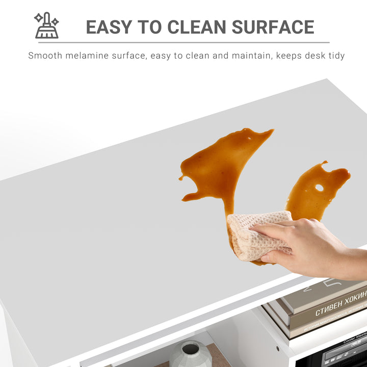 MCL Compact Small Computer Table Wooden Desk Keyboard Tray Storage Shelf Modern Corner Table Home Office White