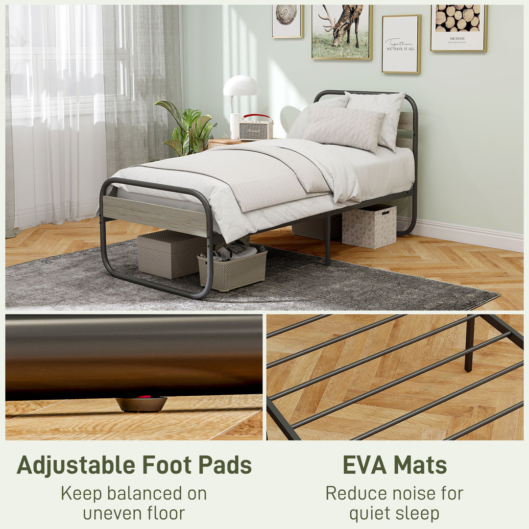 3ft Single Bed Frame, Industrial Style Metal Platform Bed Frame with Under Bed Storage, No Box Spring Needed, Easy Assembly, Grey