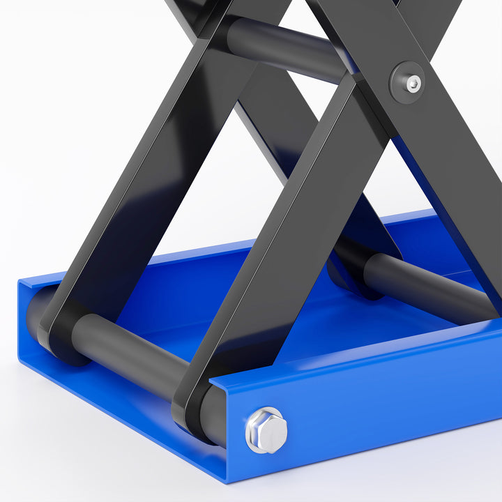 500KG Motorcycle Lift Scissor Jack, Height Adjustable Motorbike Stand with Anti-Slip Wide Deck, Heavy Duty Steel Motorbike Repair Lift Hoist Stand for Home Garage, Blue