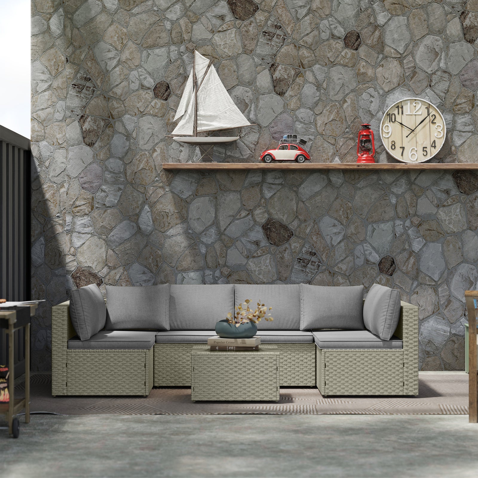 Seven-Piece Modular Rattan Set - Light Brown