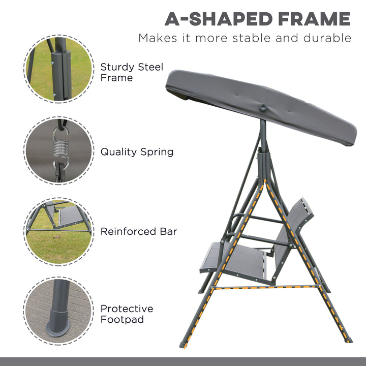 3 Seater Swing Chair, Garden Swing Bench with Canopy, Breathable Mesh Seat and Heavy Duty Steel Frame for Patio, Yard, Grey