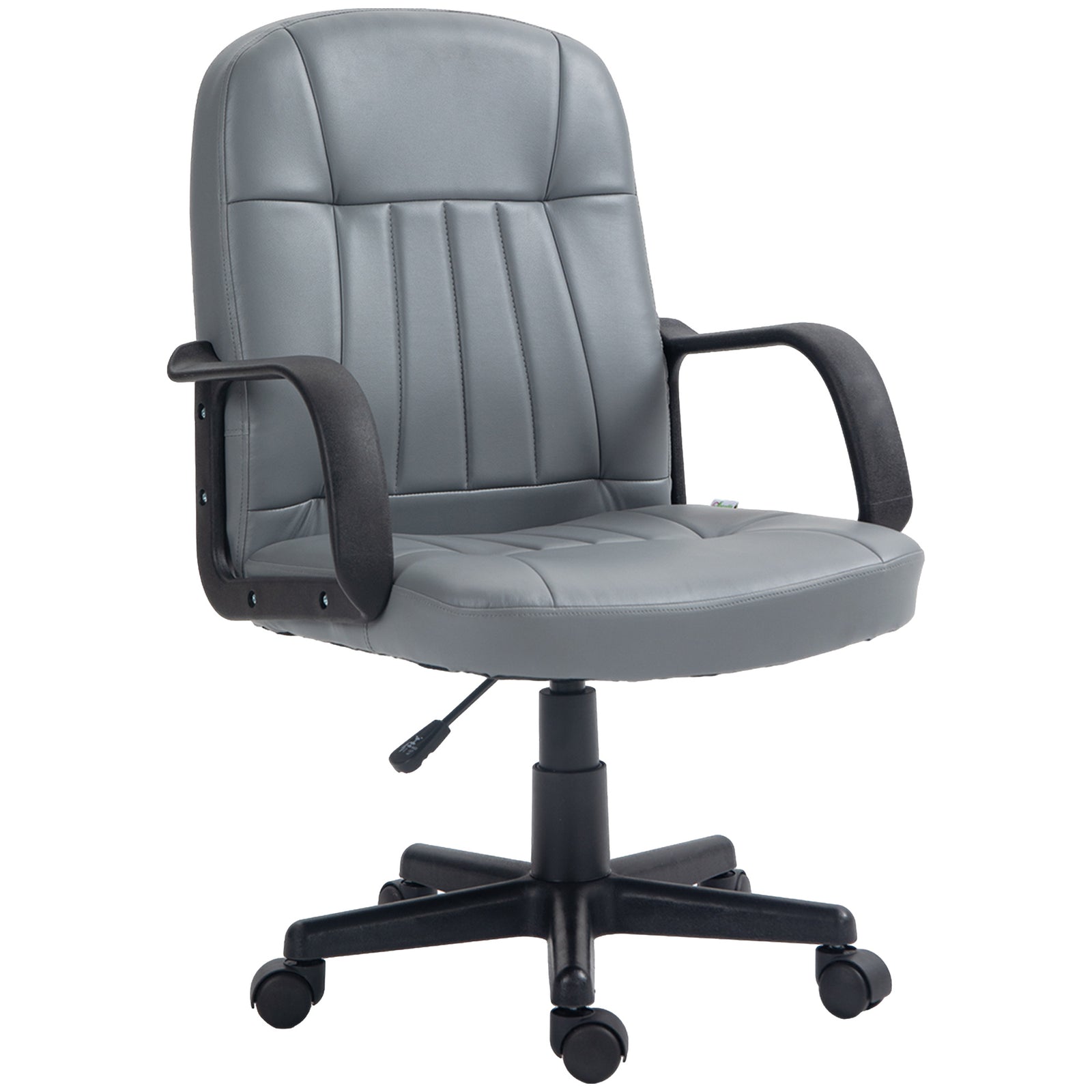 Office Chair, PU Leather Computer Desk Chair with Adjustable Height, Swivel Wheels for Home Office Work Study, Grey
