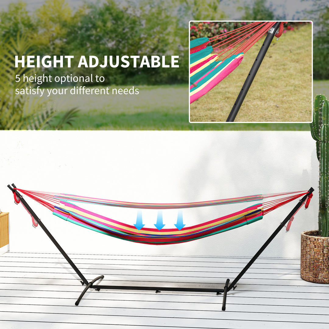 298 x 117cm Hammock with Stand Camping Hammock with Portable Carrying Bag, Adjustable Height, 120kg Load Capacity, Red Stripe