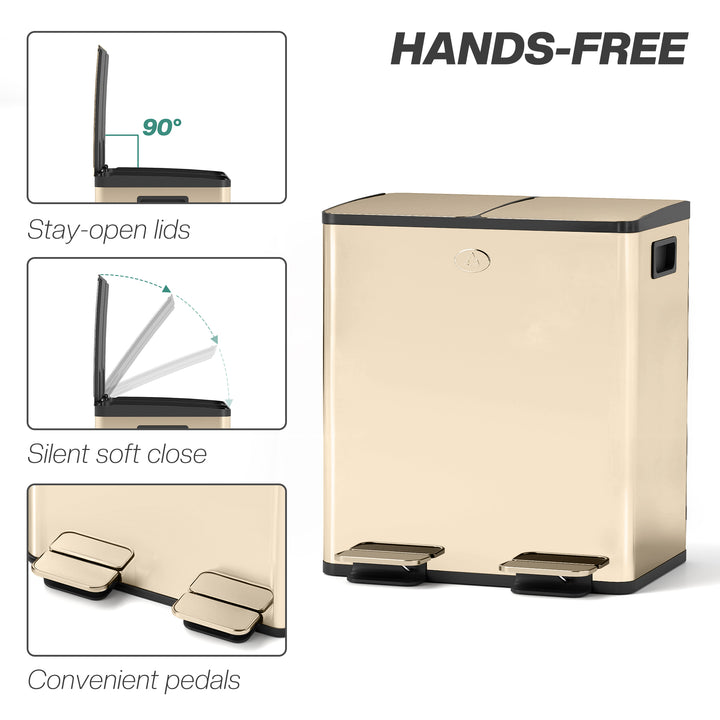 40L Dual Compartment Stainless Steel Bin, with Deodoriser Holders - Gold Tone