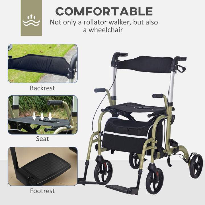 Rollator Walker Wheelchair, with Brakes and Bag - Yellow/Green