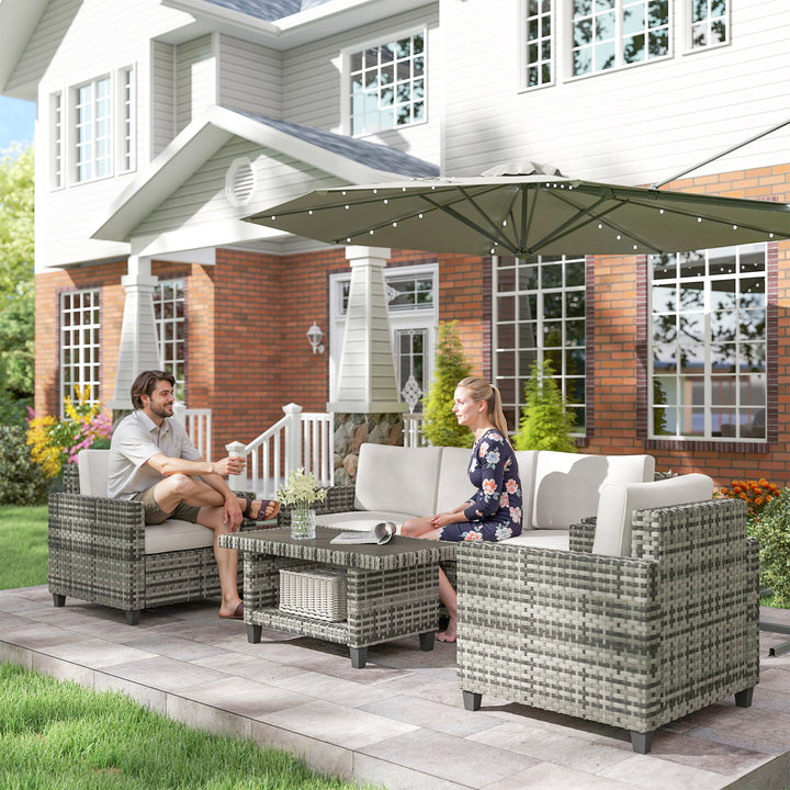 Six-Piece Modular Rattan Sofa Set - Light Grey