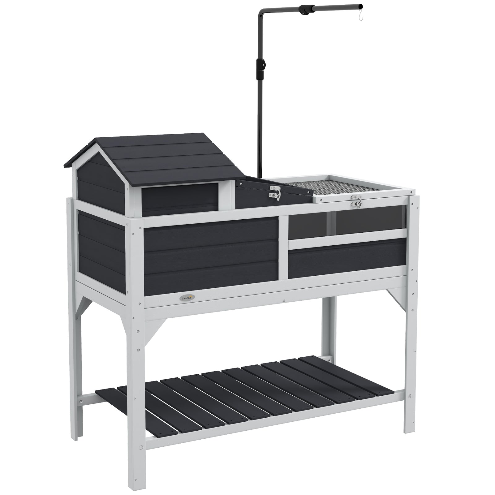 Wooden Tortoise Enclosure, Tortoise Tank w/ Adjustable Lamp Holder, Openable Lid, Removable Main House - Grey