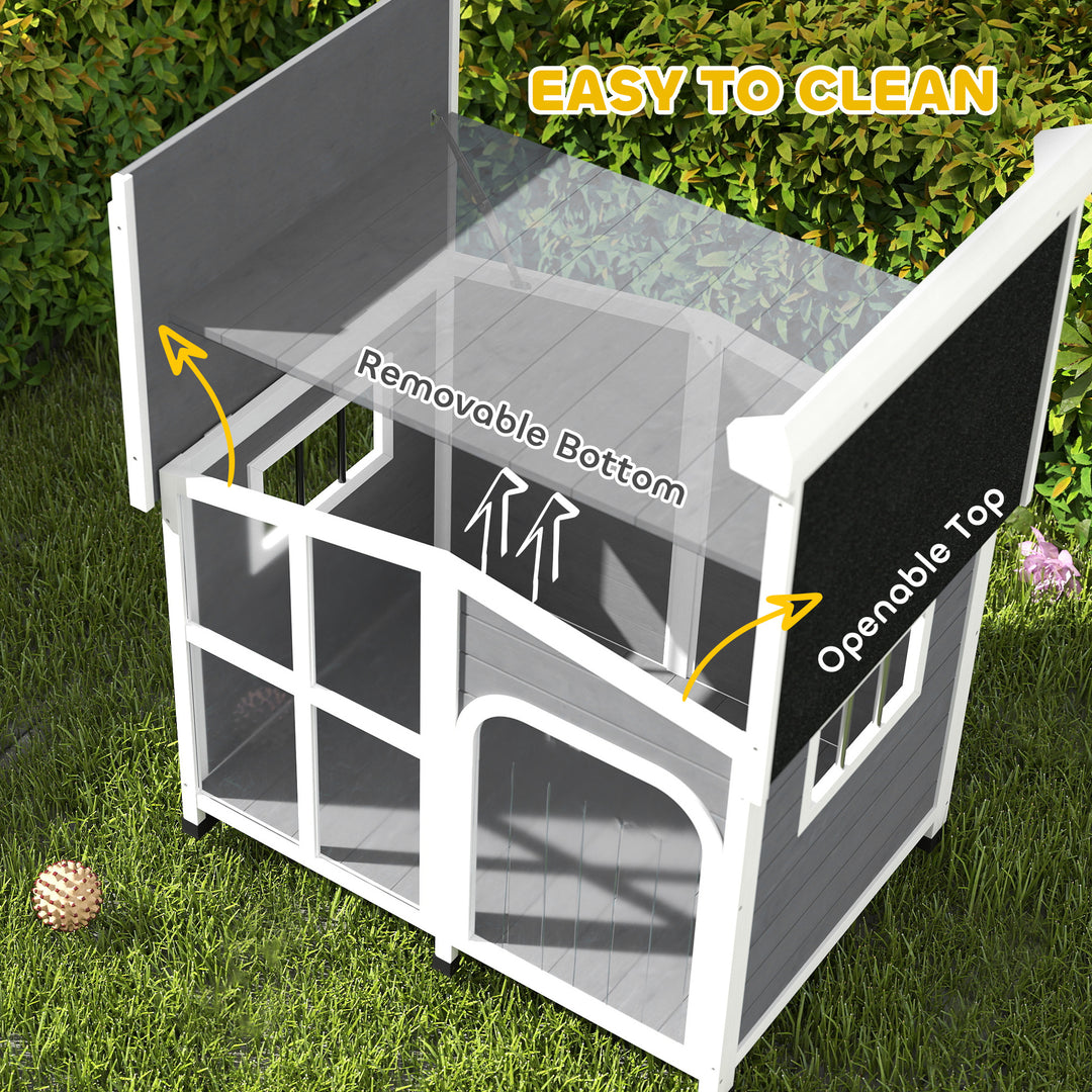 Wooden Dog Kennel with Removable Floor, Asphalt and Openable Roof, Giant Window for Large Dogs, Charcoal Grey