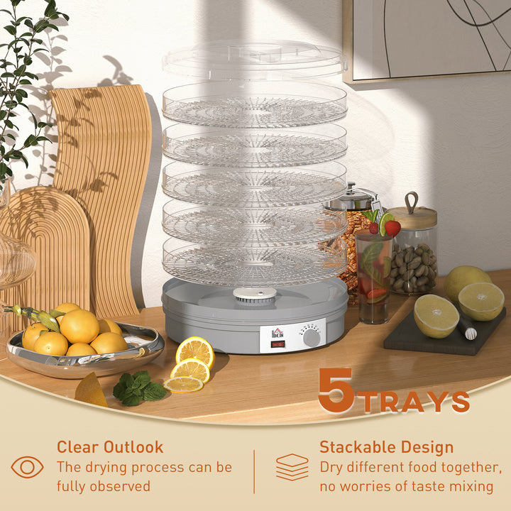 5 Tier Food Dehydrator, 245W Food Dryer Machine with Adjustable Temperature Control for Drying Fruit, Meat, Vegetable, Jerky and Pet Treat, Grey