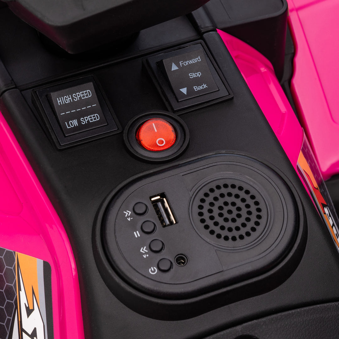 12V Kids Quad Bike with Forward, Reverse Functions, Ride-On ATV w/ Music, LED, Headlights, for Ages 3-5 Years - Pink