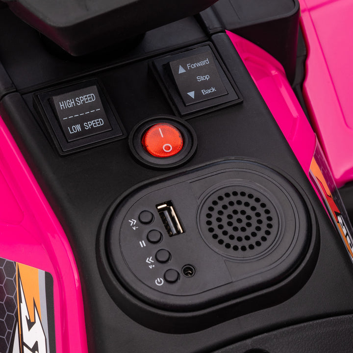12V Kids Quad Bike with Forward, Reverse Functions, Ride-On ATV w/ Music, LED, Headlights, for Ages 3-5 Years - Pink