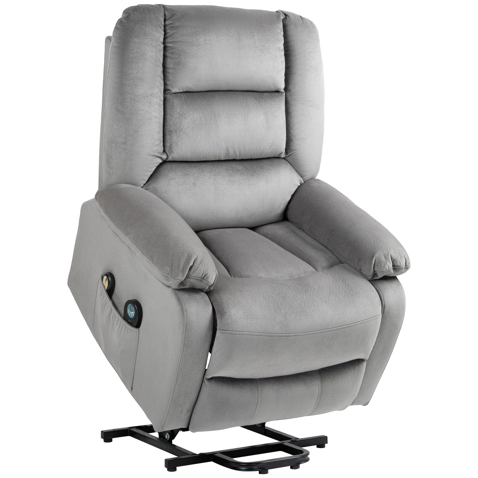 Velvet-Feel Electric Lift-and-Recline Massage Armchair, with Remote - Grey