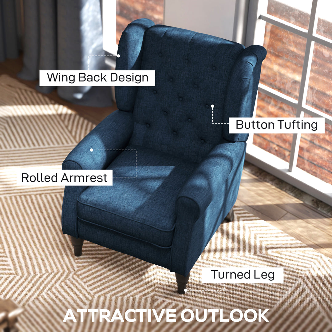 Wingback Accent Chair, Retro Upholstered Button Tufted Occasional Chair for Living Room and Bedroom, Blue
