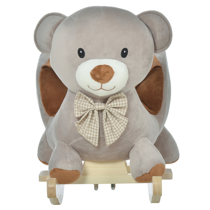 Kids Children Rocking Horse Plush Ride On Bear Seat w/ Sound Wood Base Seat Safety Belt Toddler Baby Toy for 18-36 Months Grey