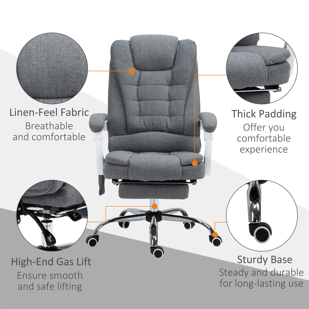 Heated 6 Points Vibration Massage Executive Office Chair Adjustable Swivel Ergonomic High Back Desk Chair Recliner with Footrest Grey