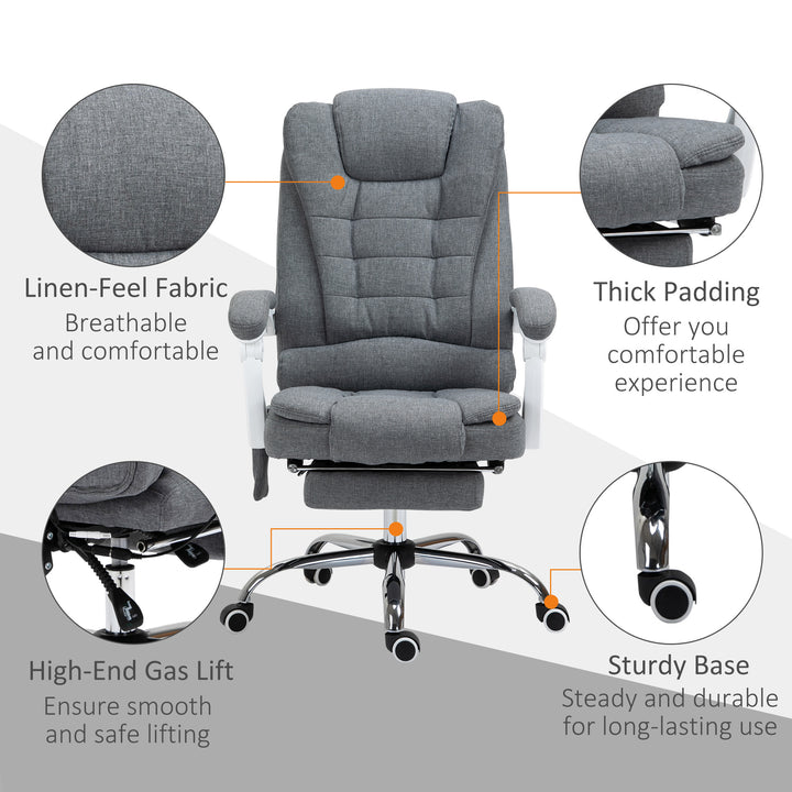 Heated 6 Points Vibration Massage Executive Office Chair Adjustable Swivel Ergonomic High Back Desk Chair Recliner with Footrest Grey