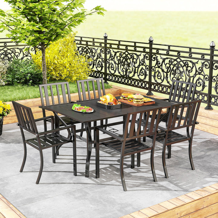 Outsunny 7 Pieces Garden Table and Chairs 6 Seater Outdoor Table and Chairs with Umbrella Hole, for Poolside, Garden, Black