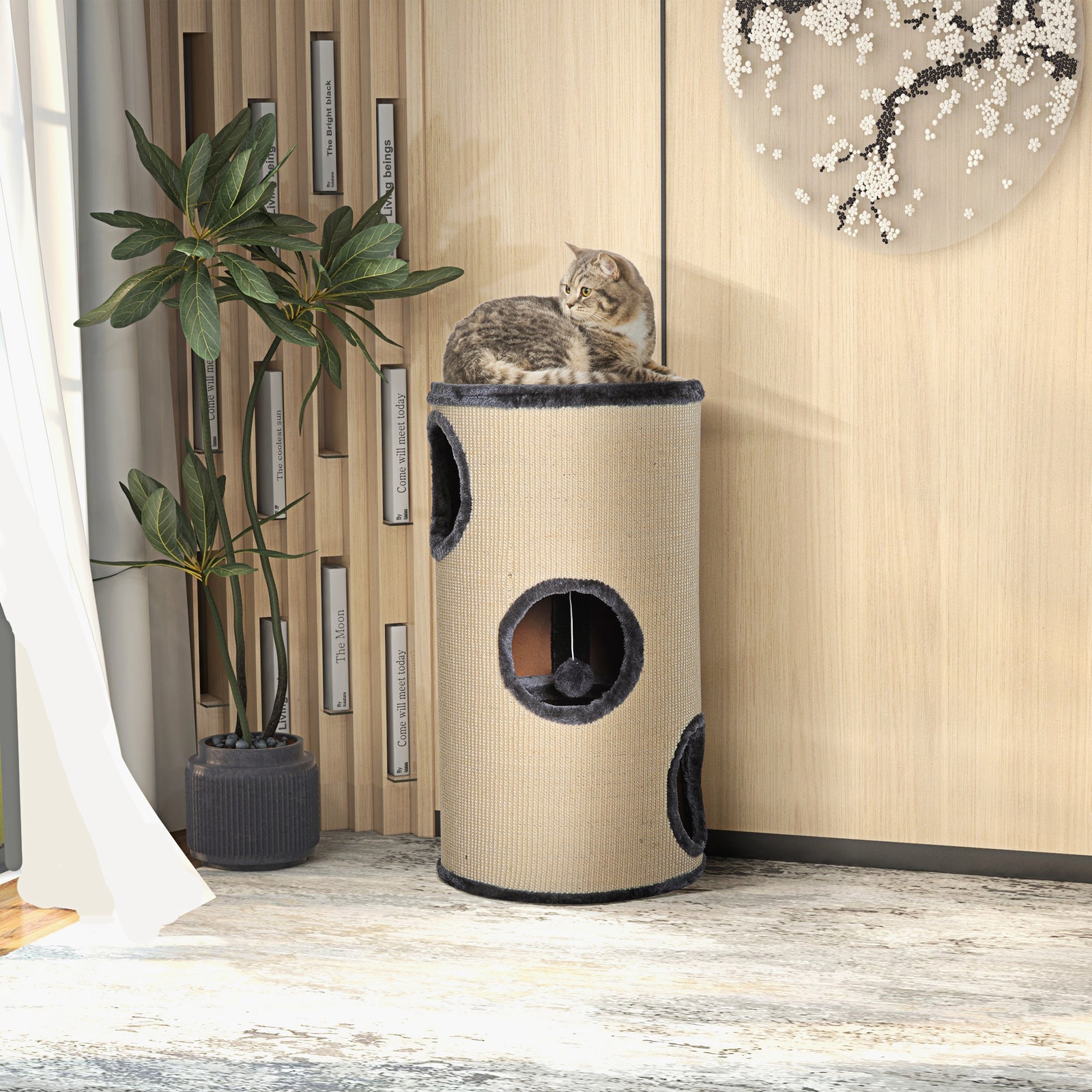 70cm Height Cat Post Tree Scratching Barrel Sisal Activity Center Condo Kitten Bed Scratcher Climbing Climber Play House for Indoor Cats