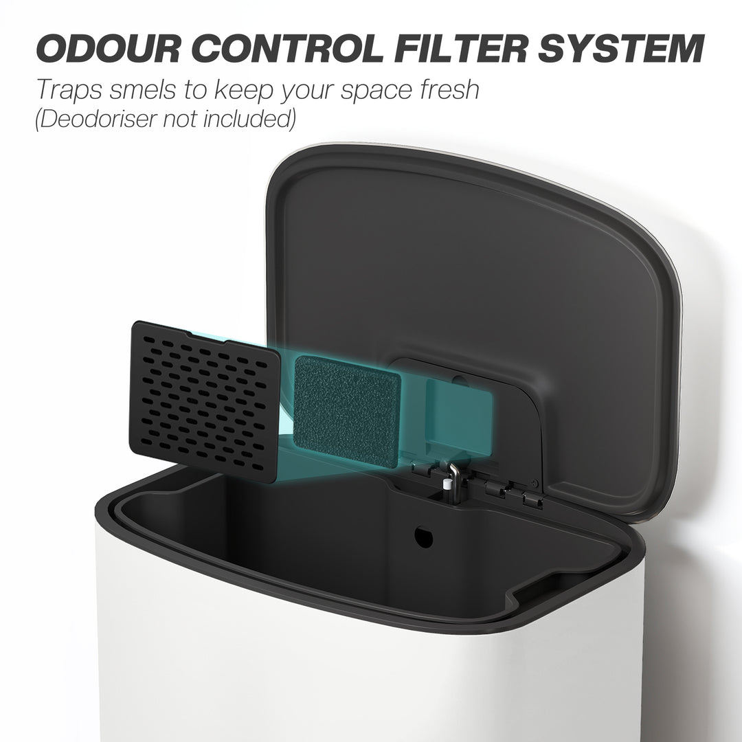 MCL 50L Kitchen Bin with Soft-Close Lid and Stay-Open Function, Stainless Steel Pedal Bin with Removable Inner Bucket, Carry Handle for Kitchen, Office, Home, Cream